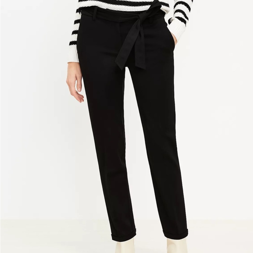 LOFT Devin Black Tie Sash Cuffed Slim Pants NWT